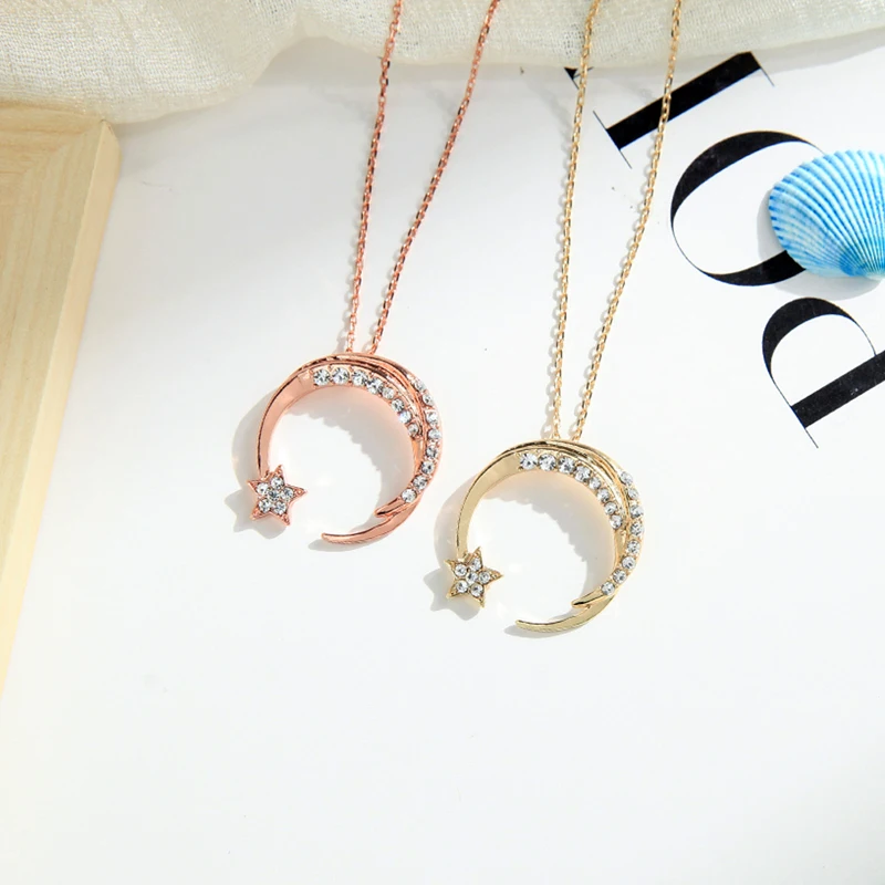 Новое модное золотое/Розовое золотое ожерелье с кристаллами Луной для женщин
