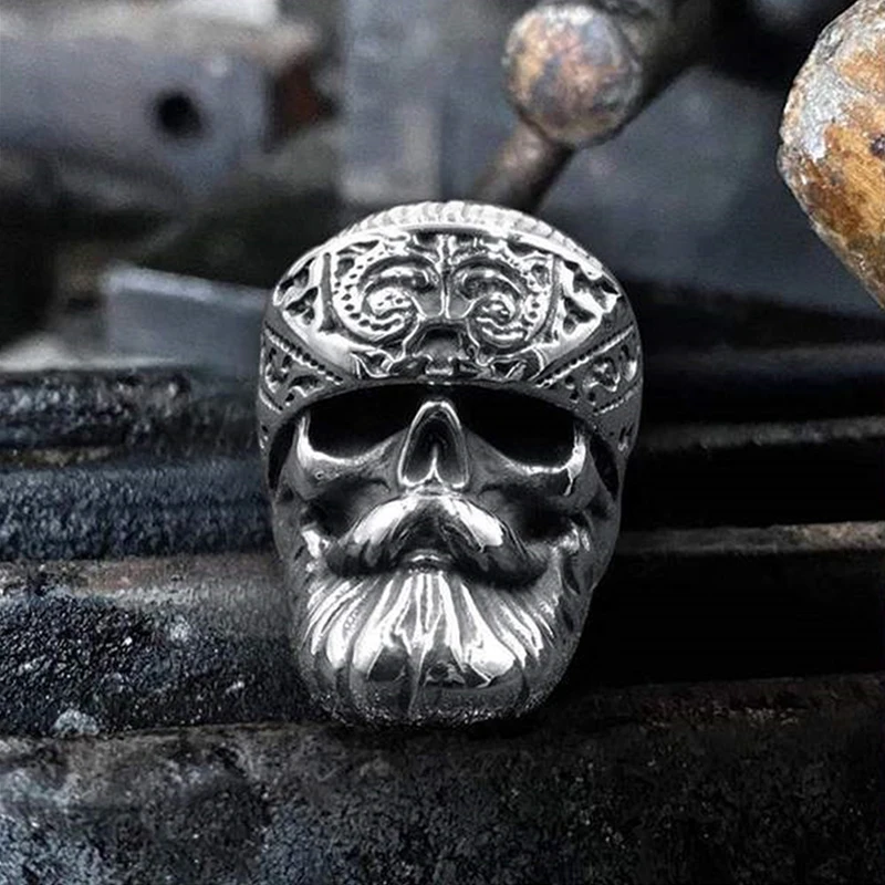 

Trendy Fashion Popular Bearded Skull Rings Men's Street Hip-Hop Rock Party Locomotive Accessories Jewelry Holiday Souvenir Gift