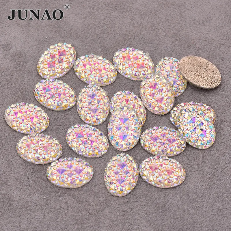 

JUNAO 18*25mm 13x18mm Crystal AB Oval Rhinestones Flat Back Resin Gems Crystal Applique Non Hotfix Diamond Strass For Crafts