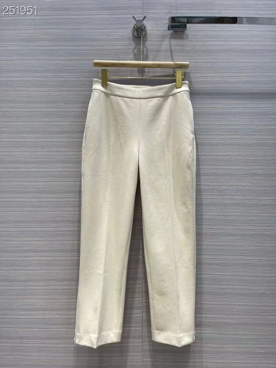 

2022 Early Spring Luxury Design Runway Collection Mid Waist Woolen Solid Street Style Casual Long Pants