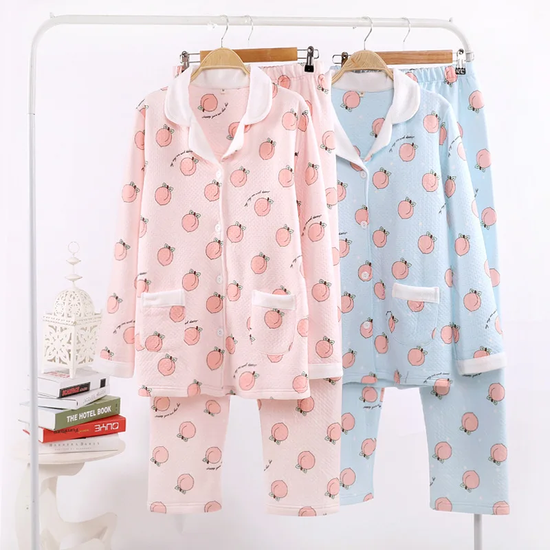 

Пижама женская осенне-зимняя, из чистого хлопка, толстая, трехслойная, теплая, хлопковая, с воздушным интерслоем, Женский костюм для дома
