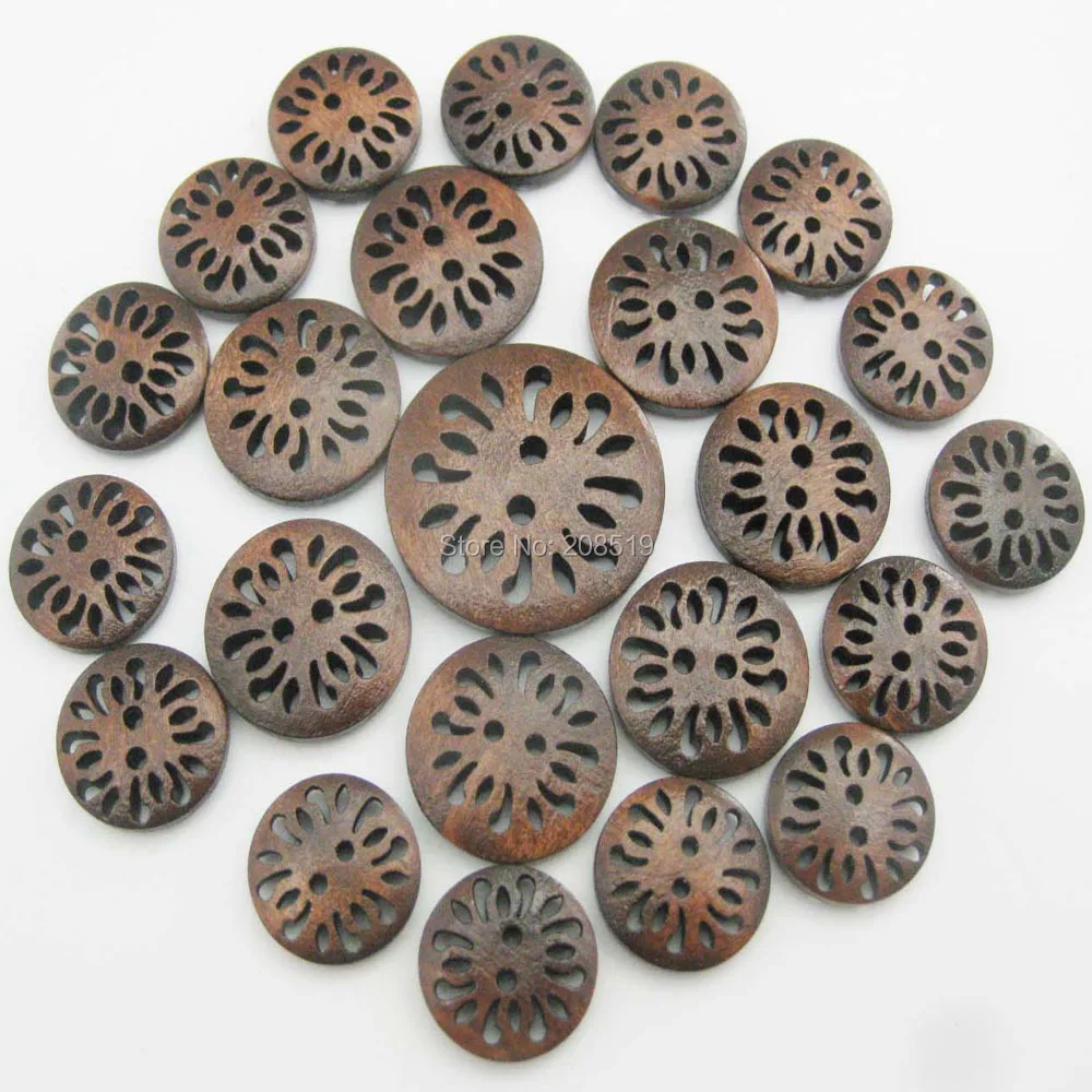 WBNVAS много размеров 100 шт. модные кнопки темно коричневые полые гравировка на