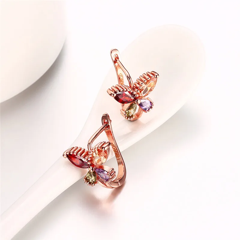 Ajojewel Colorful Cubic Zircon Butterfly Earings Women Golden Clip On Stud Earrings Fashion Animal Jewelry Wholesale | Украшения и