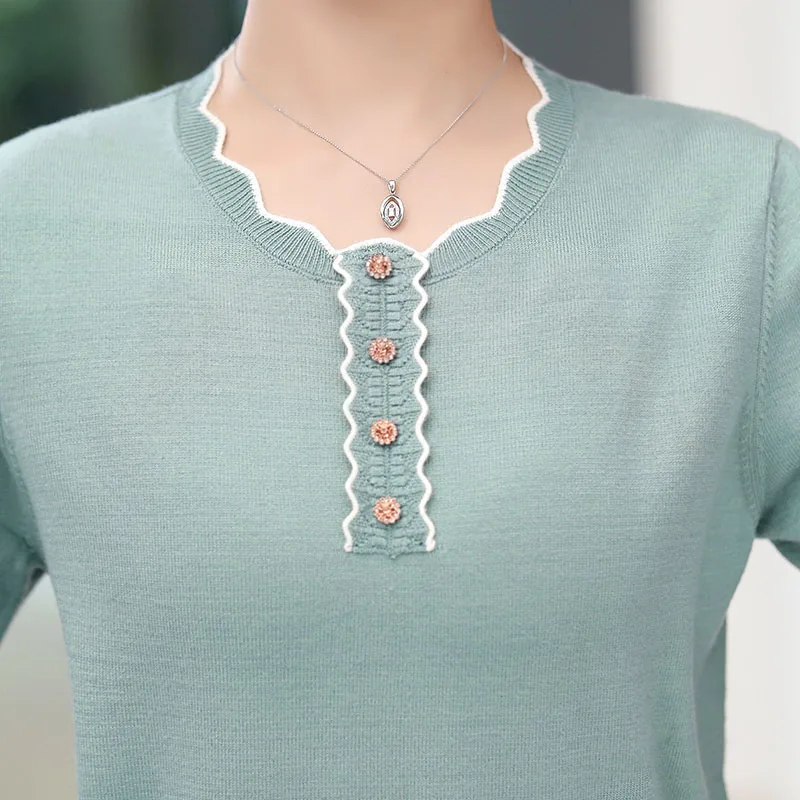 

2020 Autumn Women Sweater Knitted Wool sweater Pullovers Lady Middle-aged fashion Slim Office Knitted Sweaters Plus Size R348