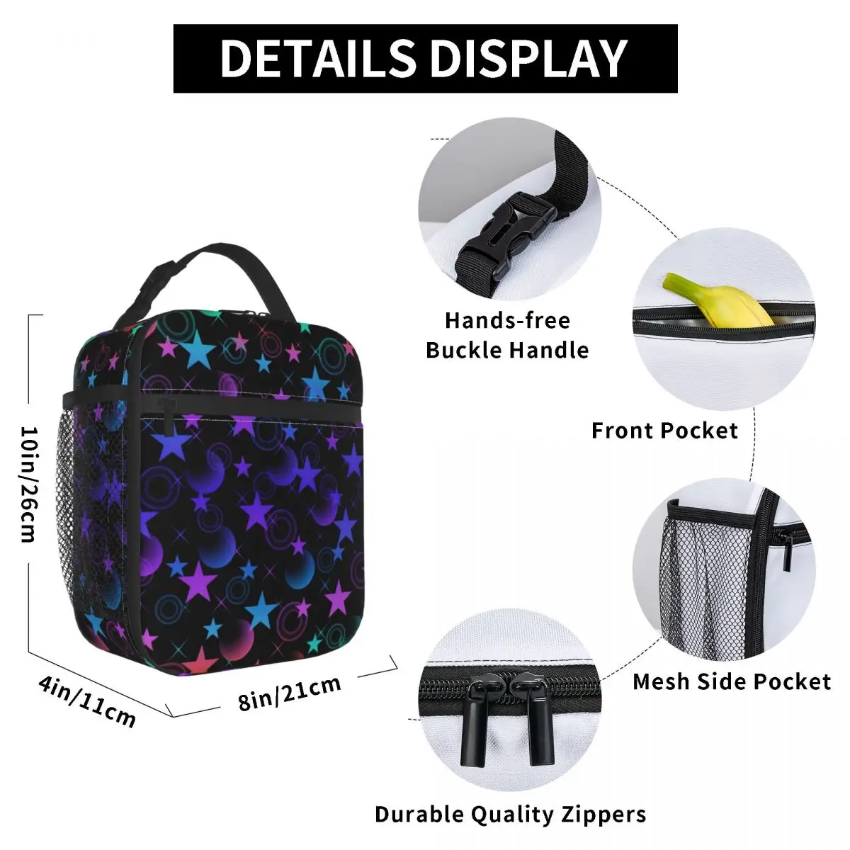 

Stars Lunch Bag for Women Men Large Insulated Lunch Box with Water Bottle Holder and Pockets