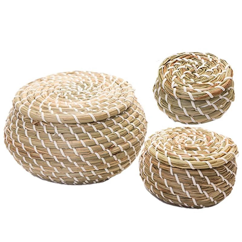 1 Pcs Straw Hand Woven Storage Baskets Wicker Basket with Lid Home Organization | Дом и сад