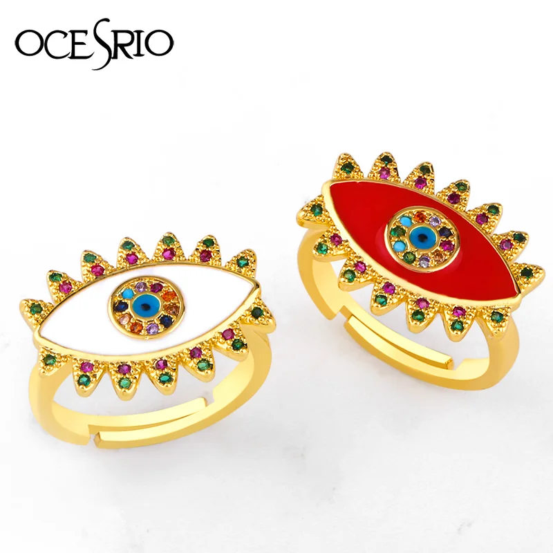 Новые золотые кольца от сглаза модные медные Регулируемые Радуга Стразы Золотые