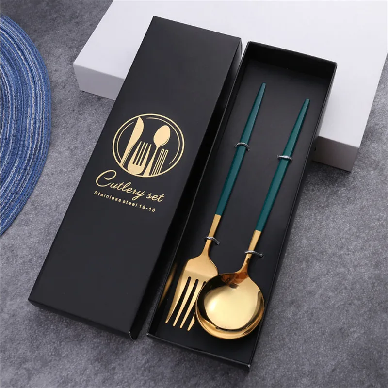 

2021 Stainless Steel Cutlery Set Fork and Spoon Set 2pcs/box Gift Color Box High Quality Cutlery Gift DropShipping Dinner Set