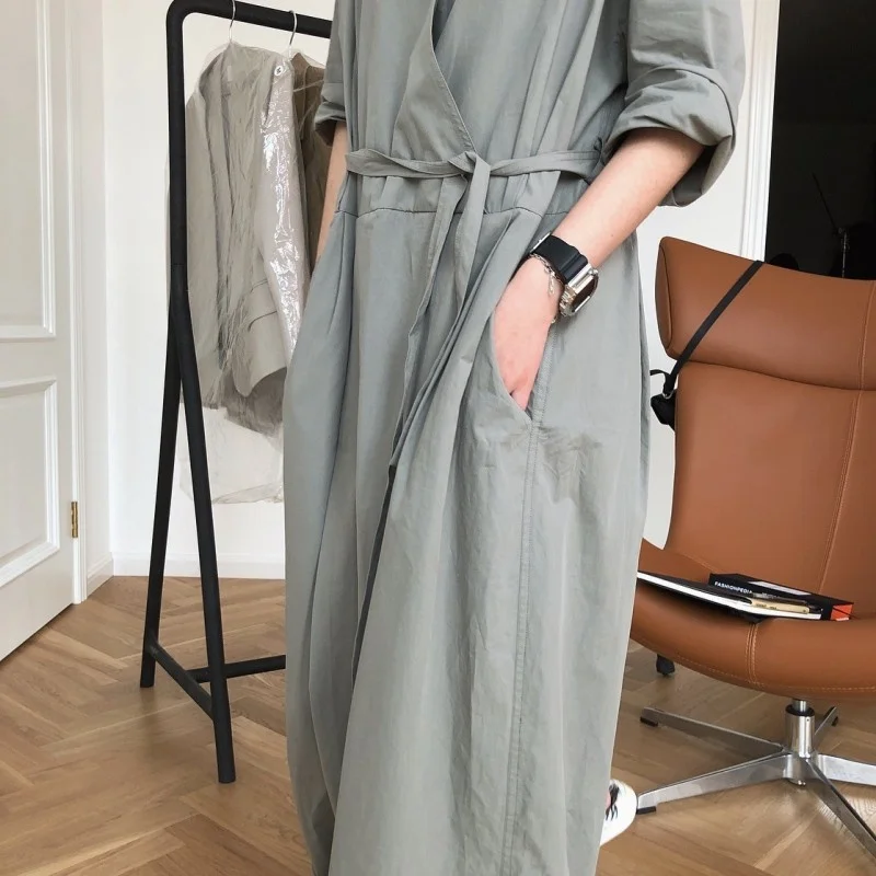 Women Vintage Summer Loose Baggy Jumpsuit One Piece V Neck Streetwear Comfortable Casual Wide Leg High Waist Belted Jumpsuits