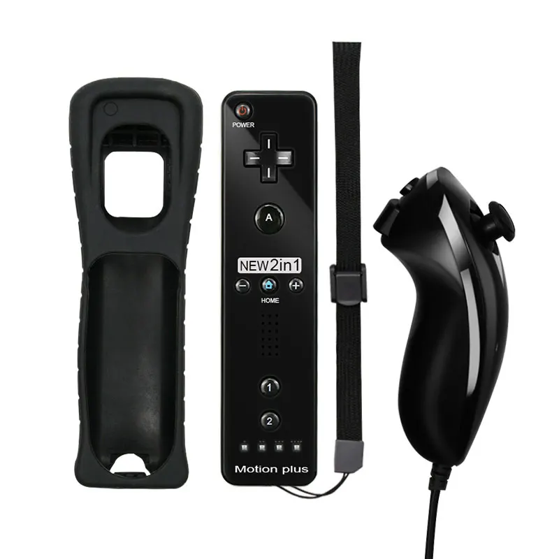 2 в 1 пульт дистанционного управления Nunchuk Combo Встроенный MOTION PLUS для kingd для wii контроллер с защитный силиконовый чехол - Цвет: black