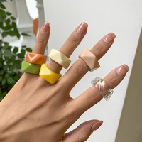 2021 new hot sale multicolor resin acrylic opening rings geometric square round rings anillos for women festival jewelry