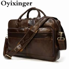 OYIXINGER Мужская сумка из натуральной кожи, портфель, мужские ретро сумки, деловая сумка на плечо для 15 дюймов ноутбука, повседневная мужская сумка из воловьей кожи