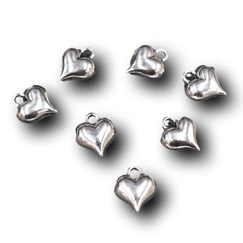 30pcs Silver Plated 3D Heart Pendants Retro Bracelet Necklace Metal Accessories DIY Charm Jewelry Crafts Making 13*11mm A135 | Украшения и