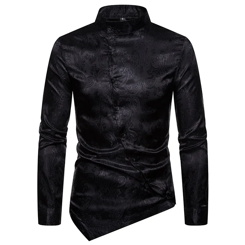 Stylish Luxury Silk Shirt Men 2019 Satin Smooth Solid Casual Slim Fit Shiny Wine Red Wedding Dress Shirts | Мужская одежда