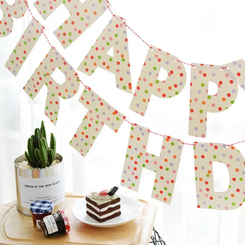 

1Pcs Kawaii Dots HAPPY BIRTHDAY Banner Pastel Garland Bunting Boy Girl Baby Shower 1st Birthday Pastel Party Decoration Supplies