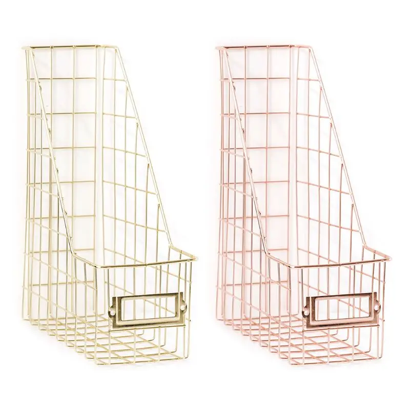 

2021 New Nordic Wrought Iron Grid File Holder Single Layer Desk Shelf Magazine Book Storage Rack Office Stationery Organizer