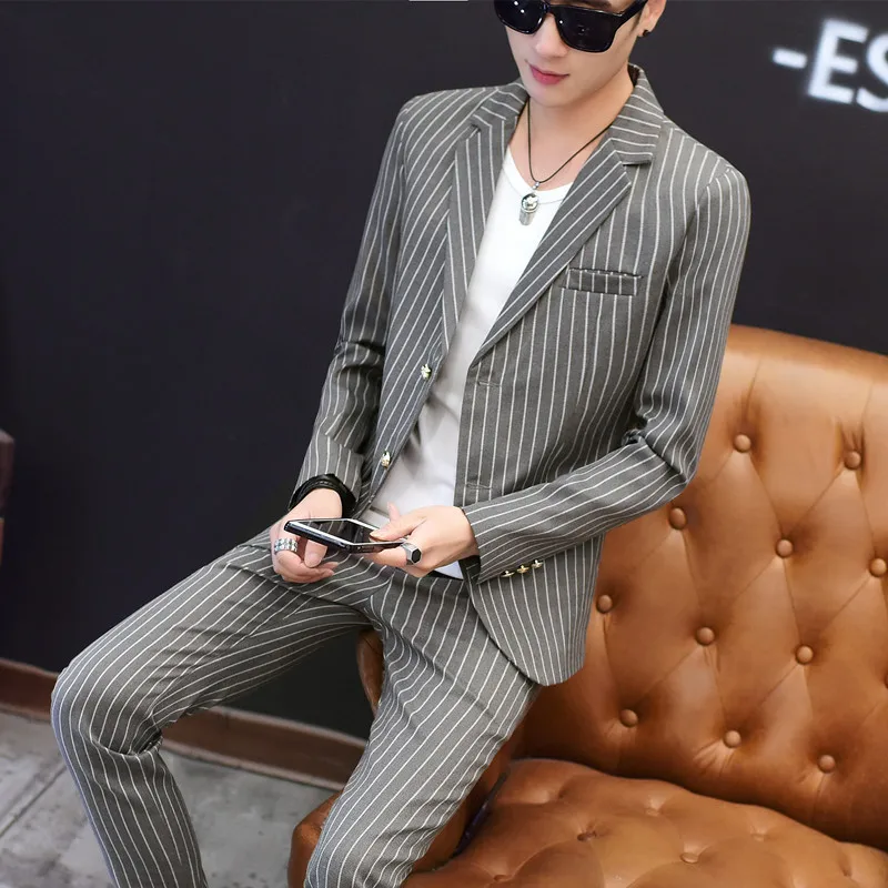 Костюм мужской маленький из полиэстера тонкий тренд двух частей|Пиджаки| |