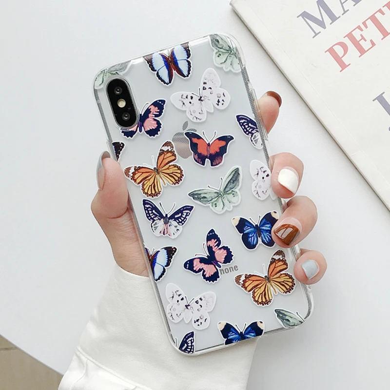 Мягкий ТПУ чехол s для iphone XR X XS Max 6 6S 7 8 Plus 11 11Pro Max простой милый чехол для телефона с рисунком бабочки Омаров