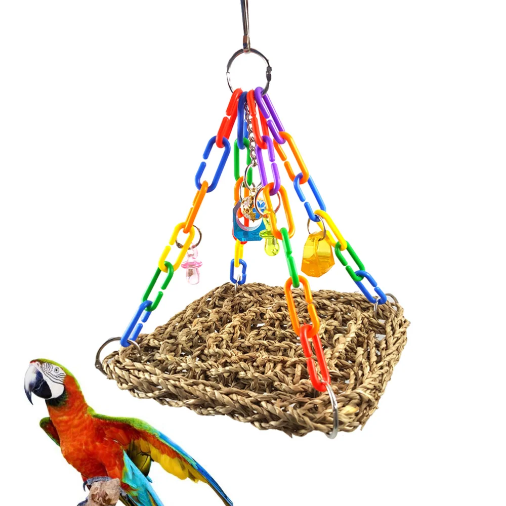 

Pet Toys Parrot Swing Hammock Straw Perch Platform Hanging Parrot Bird Chew Bird Supplies - Small Size