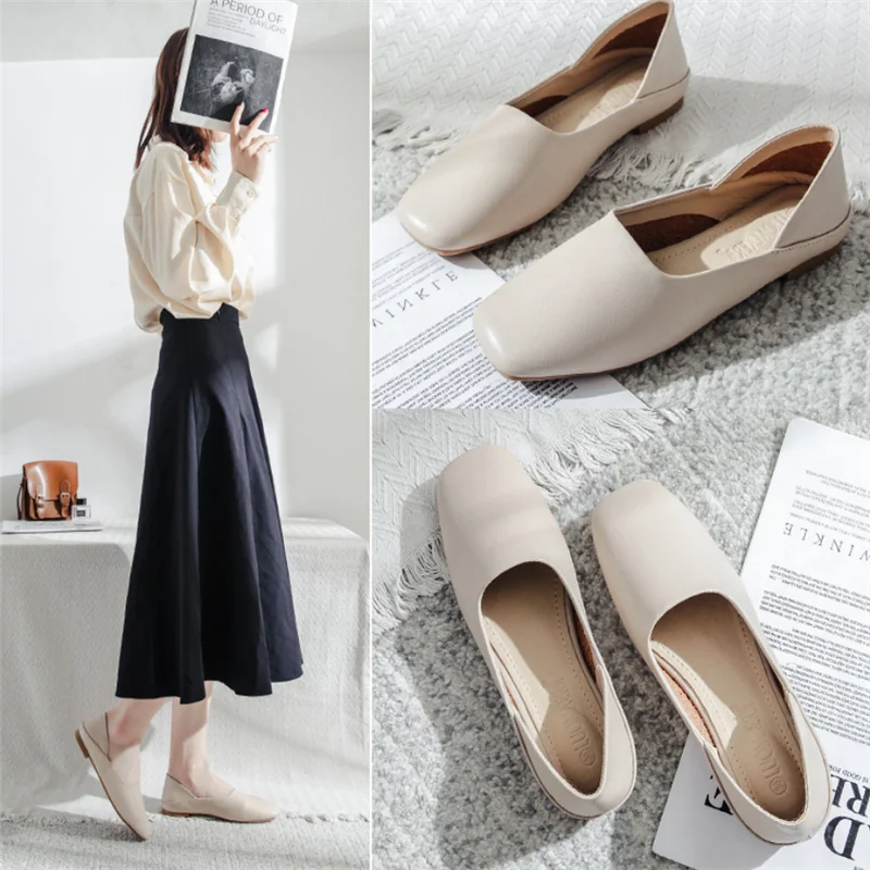 Новые весенние туфли на плоской подошве Женские балетки низком деревянном