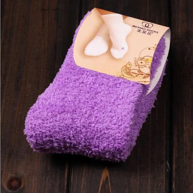 Purple Женские носки для кровати, чистый цвет, пушистые, теплые, зимние, подарок для детей, мягкие носки, аксессуары для дома - Цвет: Purple