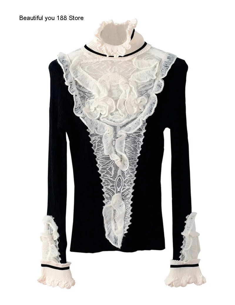 

Early spring 2019 song Qian Zhang Bozhi's same three-dimensional lace lace cashmere sweater top