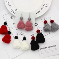 new korean version of cute woolen christmas hat earrings for autumn and winter long style plush ball earrings for women