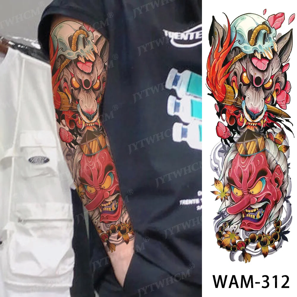 Временная татуировка черная рукав большая поддельная на всю руку Лев тигр волк