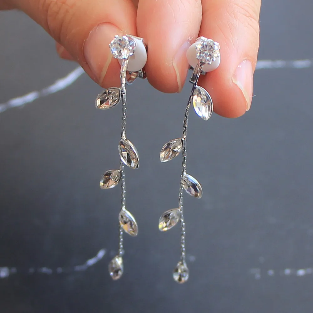 Женские серьги клипсы с кристаллами длинные висячие без пирсинга украшения для