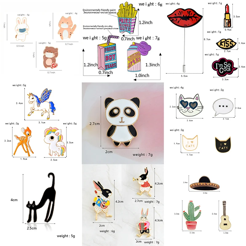 Заколки с эмалью для женщин 9 комплектов в мультяшном стиле странный Кот милая