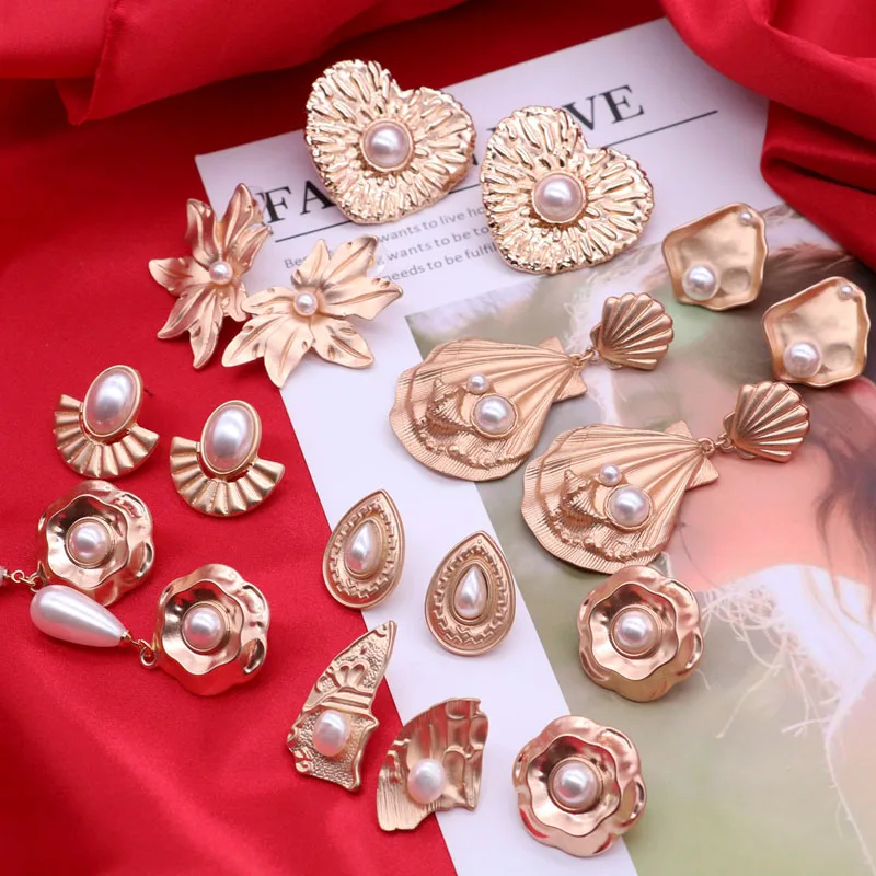 Винтажные металлические серьги гвоздики из сплава с геометрическим