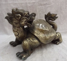 Бесплатная доставка 10 дюймов китайская бронза Скульптура Фэн Шуй BiXie Dragon Turtle Set