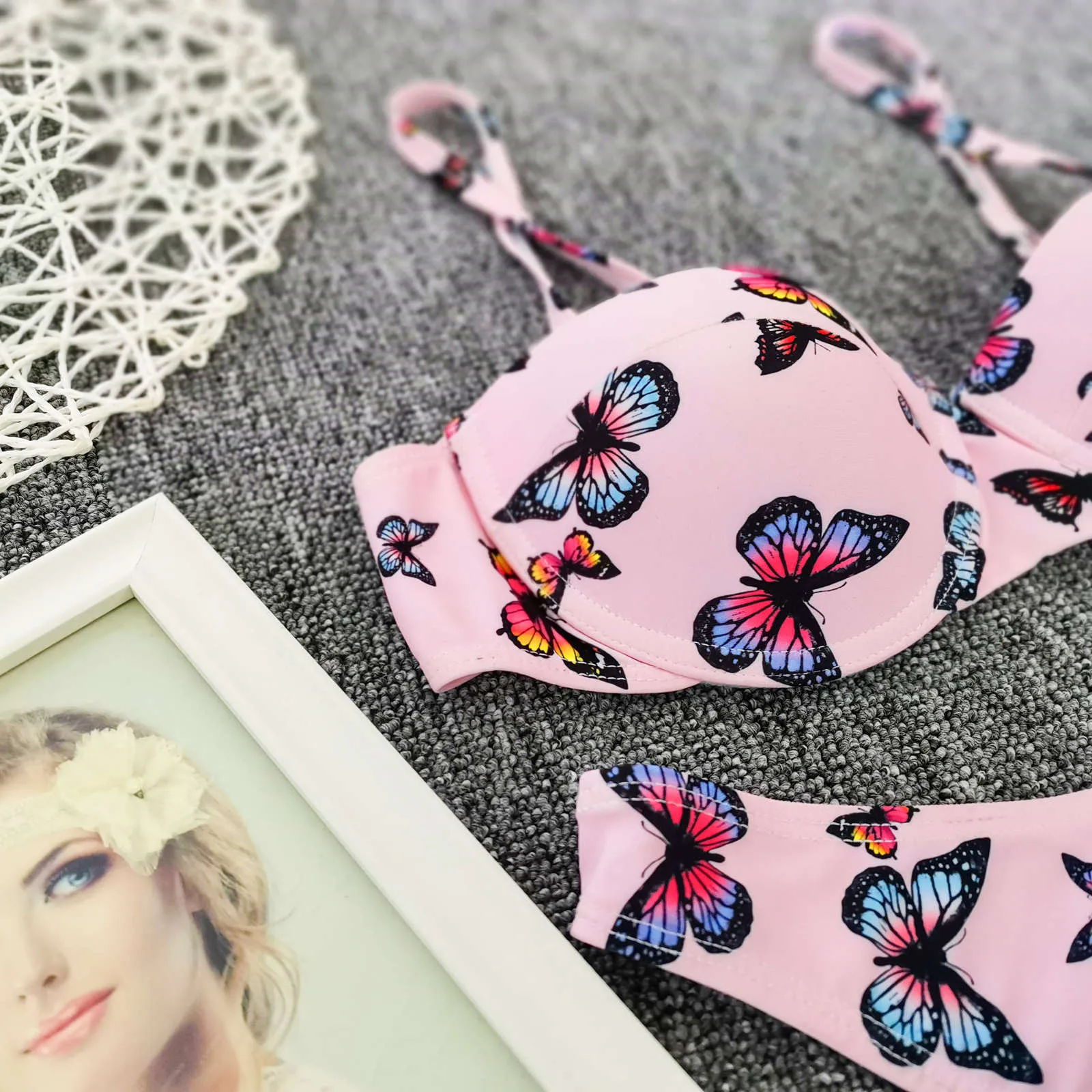 

Butterfly Print Fashion Swimwear Women Women's Swimsuit 2021 Bikinis 2021 Swimsuit For Women Swimsuit Push Up Bra Mascher
