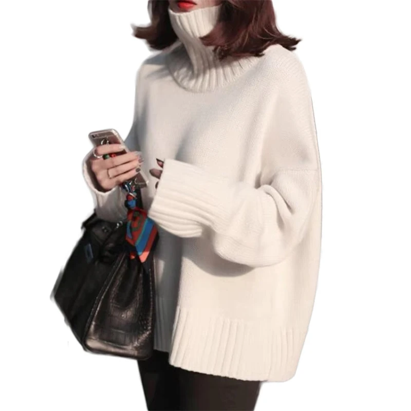 

Women's Autumn Winter Sweaters Korean Style Solid Color Turtleneck Sweater New Loose Pullovers Female Knit Tops LL966