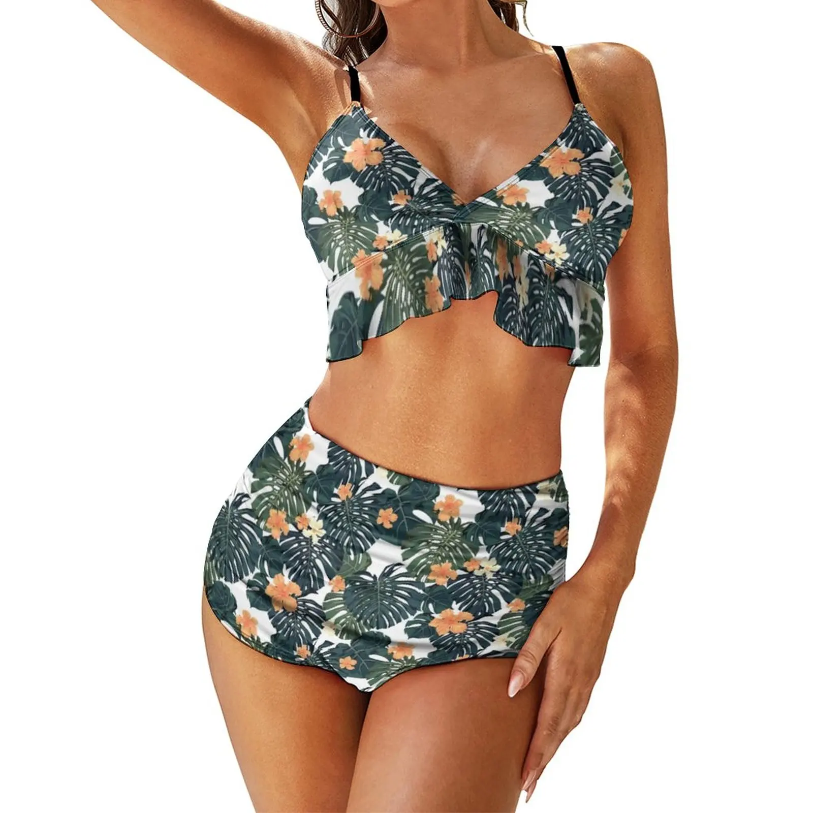 

Leaves Bikini Swimsuit V Shape Sweet Swim Swimwear Women Wholesale Two Piece Bathing Suit
