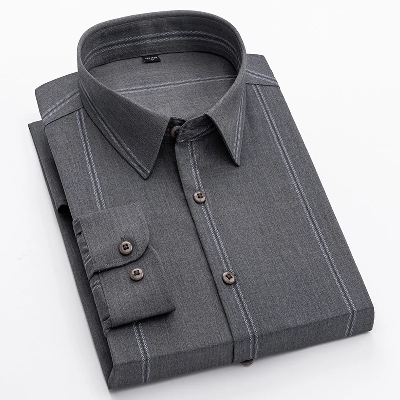 

2021 autumn new middle-aged men's business casual striped long-sleeved shirt shirt skin-friendly soft