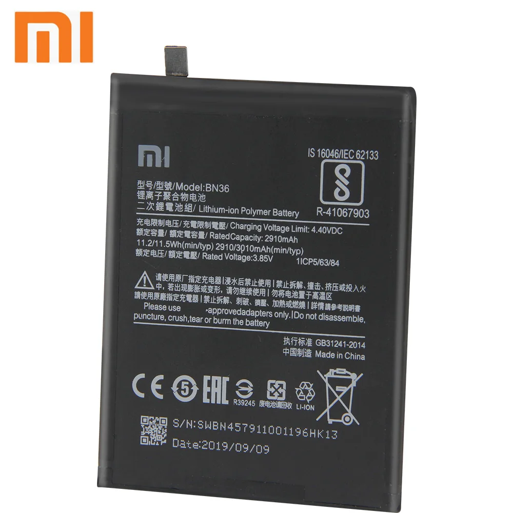 

Xiao Mi Xiaomi Phone Battery BN36 for Xiao Mi 6X 3010mAh BN36 MI A2 MiA2 Xiaomi A2 Original Replacement Battery + Tool