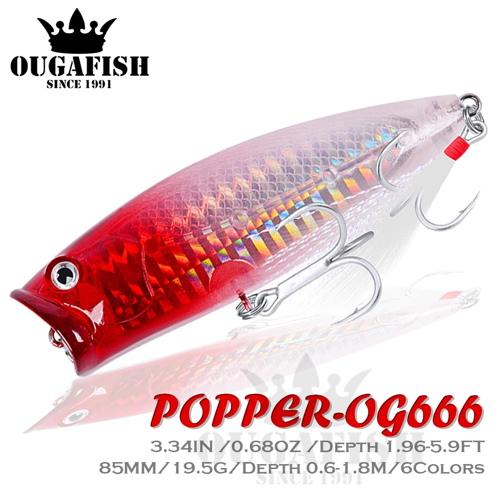 

2021 Fishing Lure Popper Floating TopWater Baits Weight19.5g Feathered Hooks Hard Bait Saltwater Pesca Wobblers Pike Fish Tackle