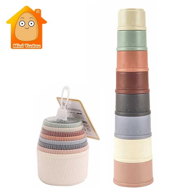 8PCS Baby Stacking Cup Toy Science Education Intelligence Stacked Tower Ring Bathtub Set Early Educational Toys For Infant Gift