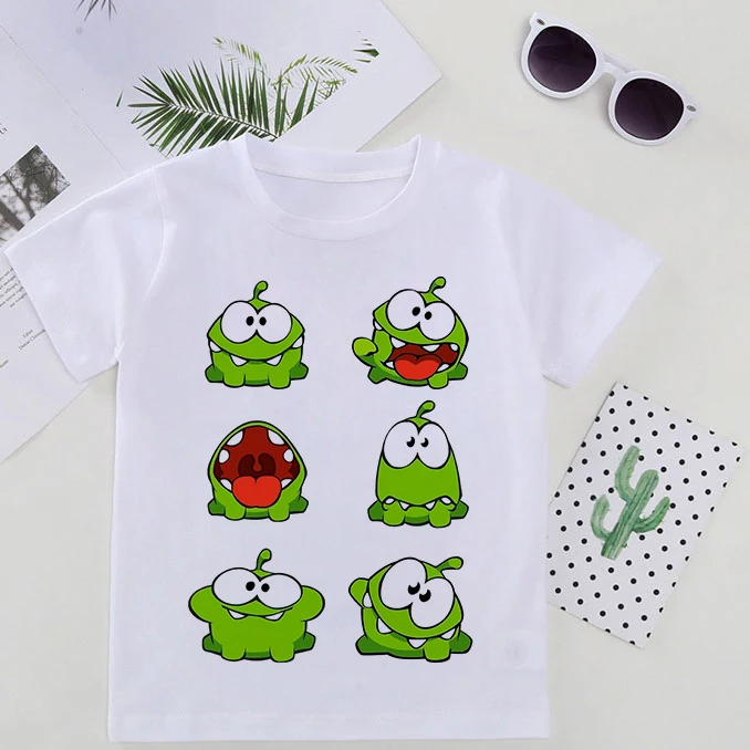 Летняя детская футболка для девочек модные топы маленьких Om Nom Stories футболки