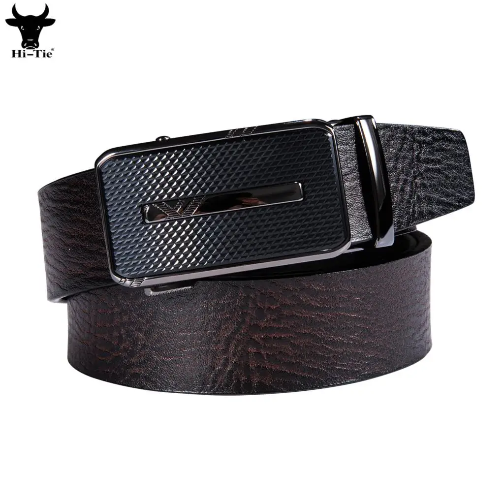 Designer Black Automatic Buckles Mens Belts Dark Brown Coffee Genuine Leather Ratchet Belt for Men Dress Jeans Formal Casual XXL