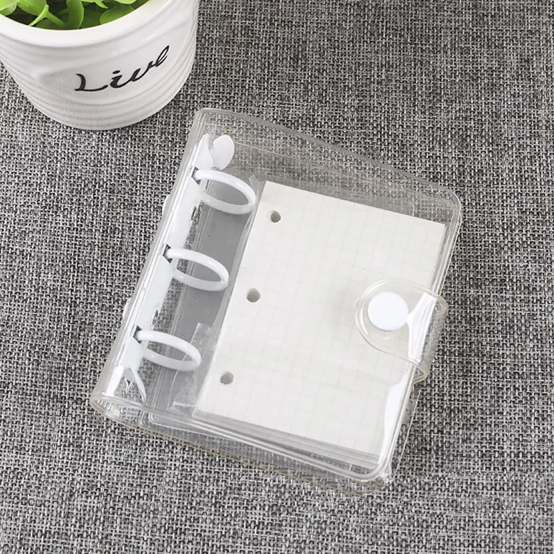 

2pcs Mini Transparent PVC Colorful 3 Holes Loose Leaf Binder Coil Sprial Notebook Shell Creative Planner Diary Stationery School