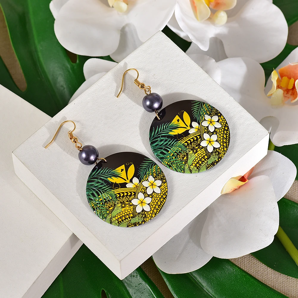 Cring Coco Yellow Acrylic Earrings Hawaiian Plumeria Round Big Drop Earings Wholesale Guam Island Jewelry for Women 2021 | Украшения и