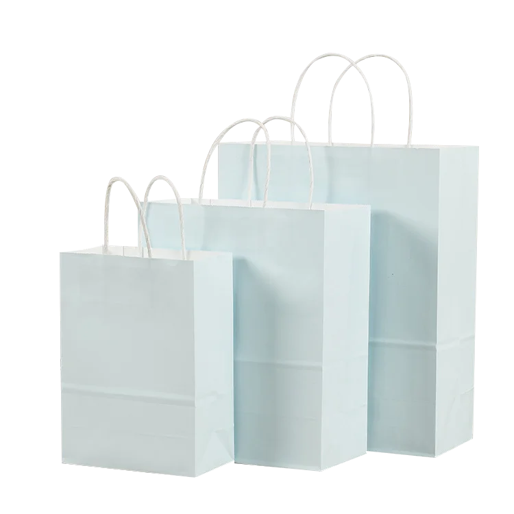 

30Pcs/lot Festival Gift Kraft Bag Blue Shopping Bags DIY Multifunction Recyclable Paper Bag With Handles