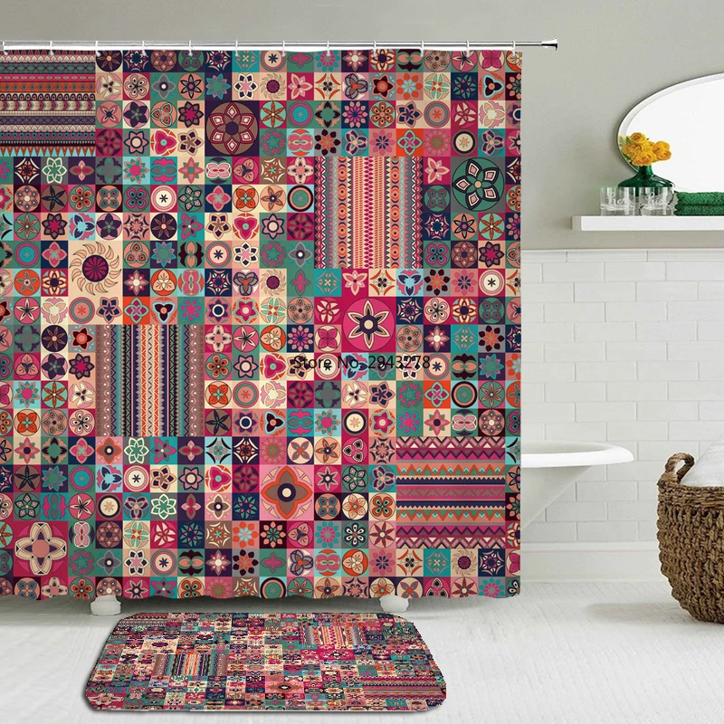 

2Pcs/Set Indian Bohemia Woman Printing Shower Curtain Set Mat Waterproof Bath Curtain+Non-slip Mat Toilet Bathroom Home Decor