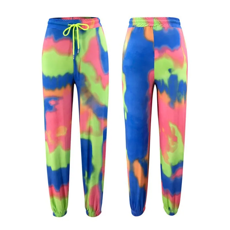 

O Women's High Waist Elastic Band Slim-type Tie-dye Camouflage Multicolor Printing Casual Pants Trousers