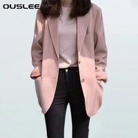 ouslee women pink chic blazer women long sleeve office ladies blazer autumn jackets outerwear single breasted ladies outerwear