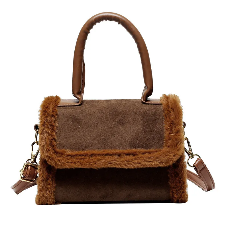 

2020 New Ladies PU Diagonal Small Square Bag Fashion Cover Type Plush Decorative Handbag All-Match Single-Shoulder Female Bag