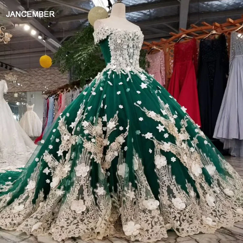 LS74120 вечернее платье изумрудное v шея с плеча короткие рукава длинные цветы