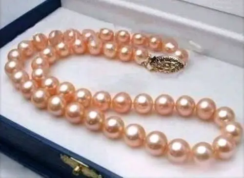 

new 18" AAA 10-9 MM SOUTH SEA NATURAL GOLD PINK PEARL NECKLACE 925silver CLASP